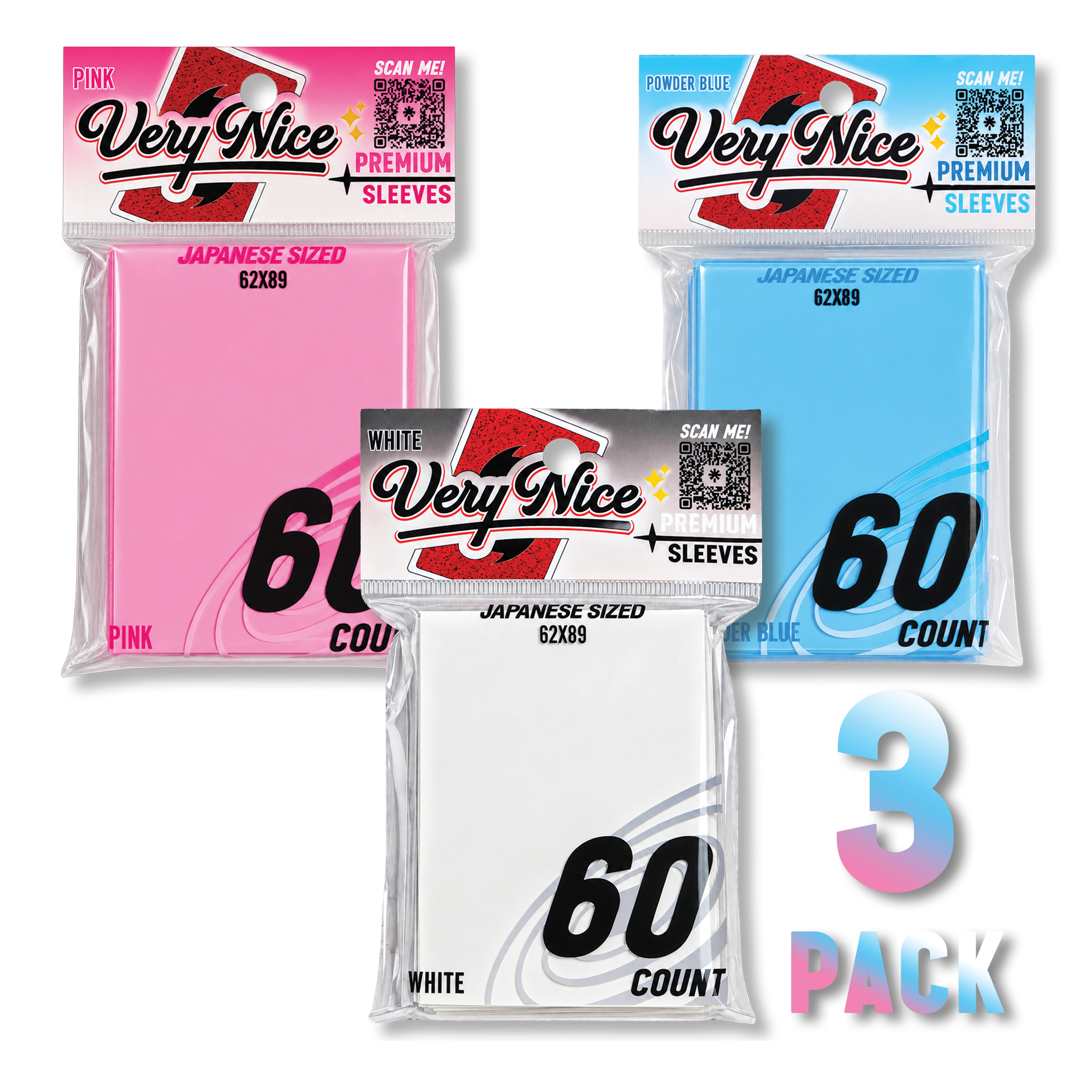 "VERY NICE PREMIUM SLEEVES" 3 PACK P/W/B (180 COUNT)