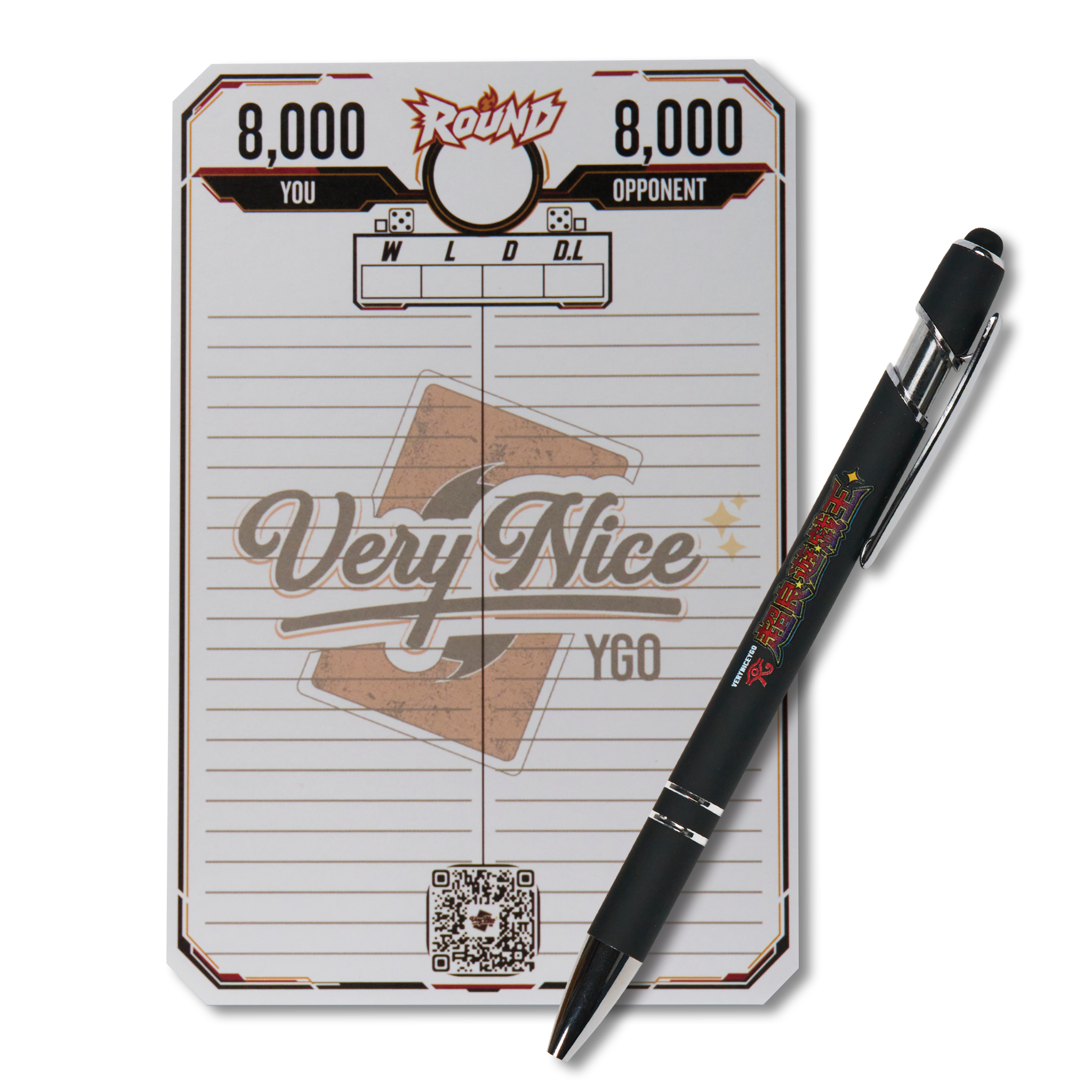 VeryNice YGO Yu-Gi-Oh! duel score pad and black ballpoint pen set, 8,000 life point tracker